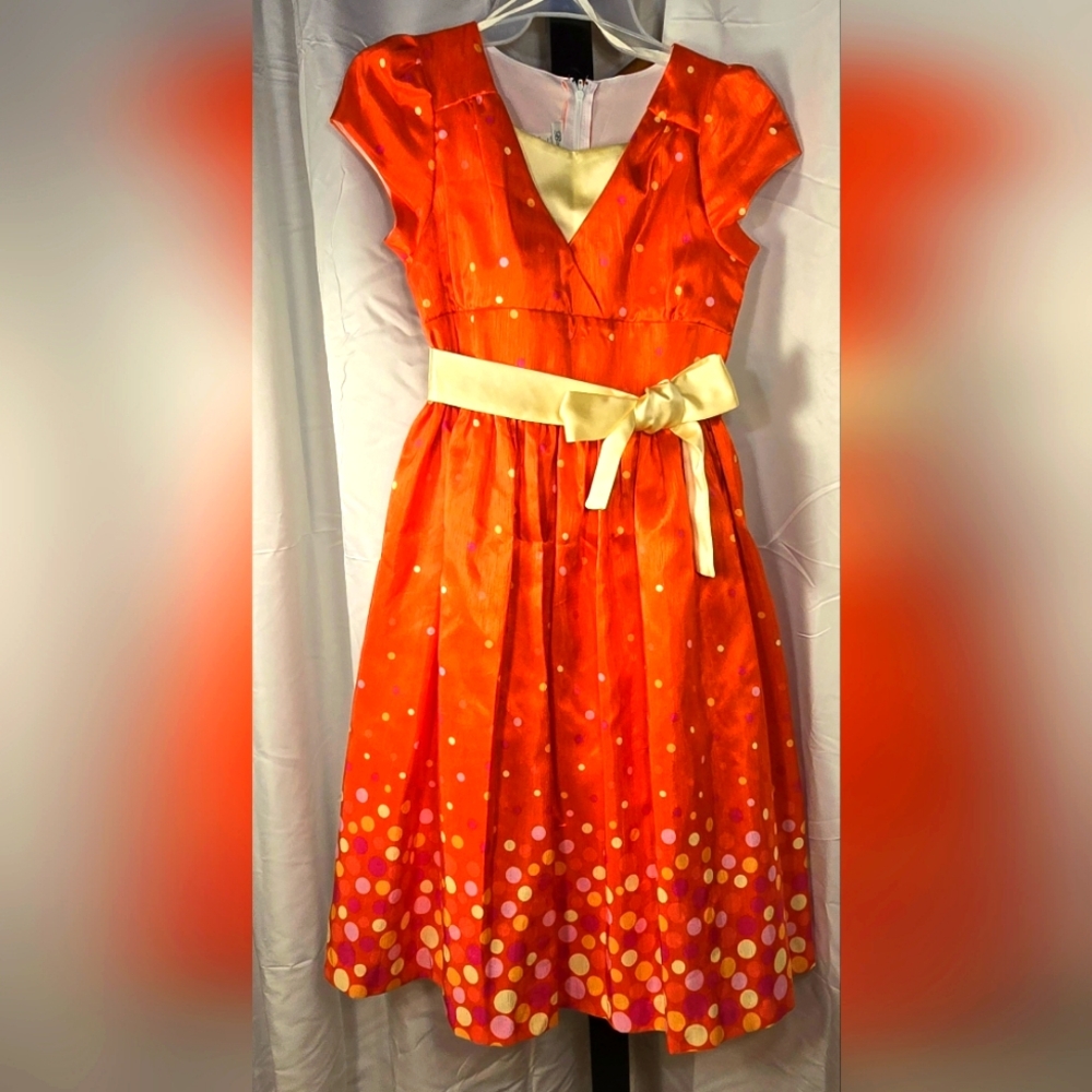 Charming Orange Polka Dot Kids Dress For Easter